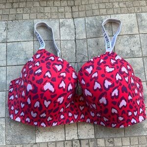 Victoria's Secret Heart Pattern t-shirt lightly lined wireless Bra Sz 38DD,#18